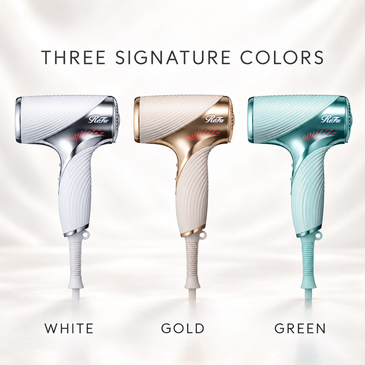 ReFa BEAUTECH DRYER SE White Gold and Green color lineup