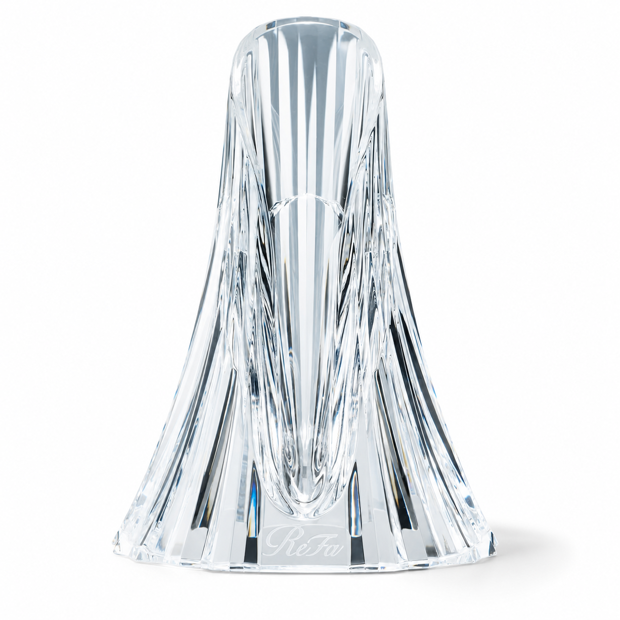 Clear faceted ReFa HAIR IRON PRO HOLDER for Straight Iron Pro on white background