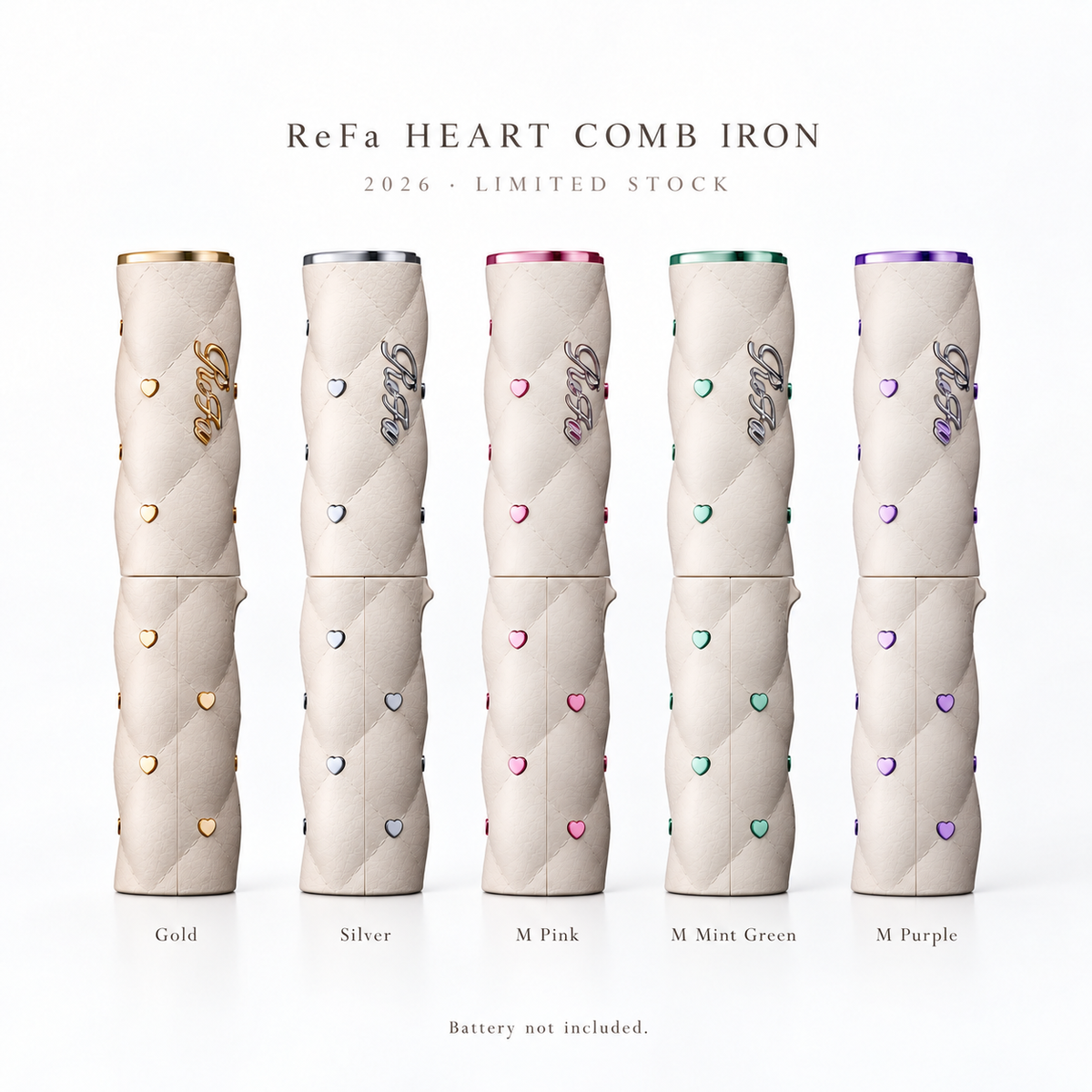ReFa HEART COMB IRON — five colors, 2026 limited stock, battery not included