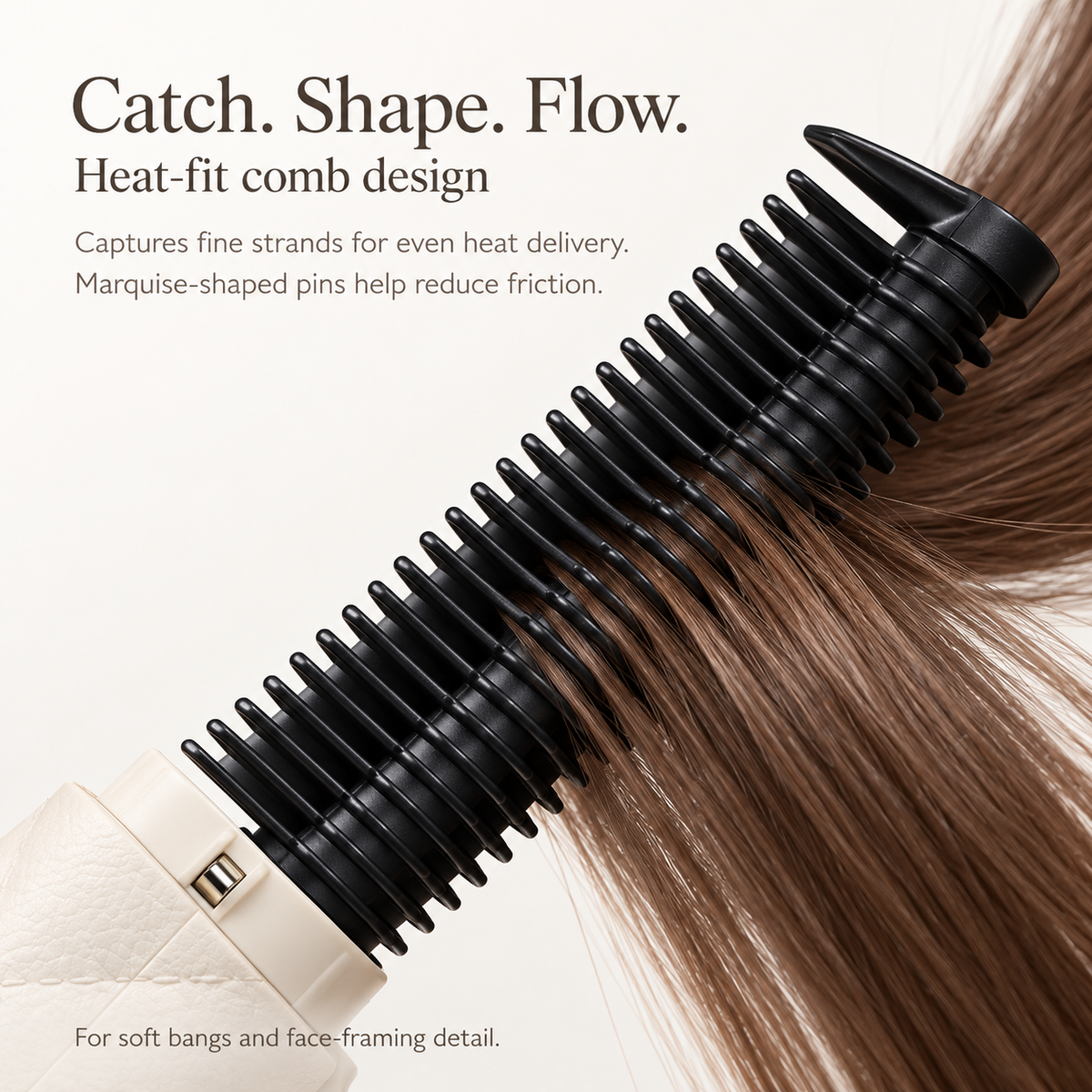 Heat-fit comb structure and marquise-shaped pins