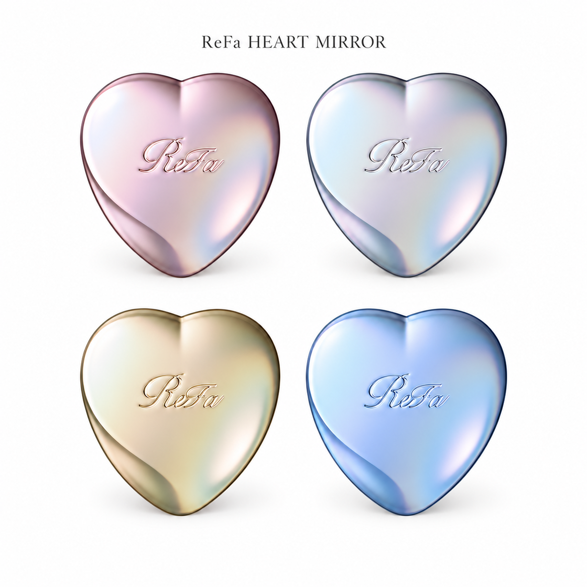 ReFa HEART MIRROR in four silky colours — minimal white background