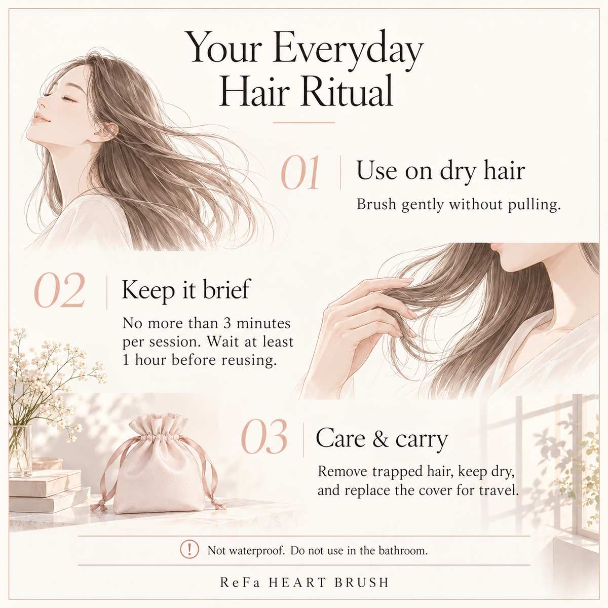ReFa HEART BRUSH dry hair use and care guide