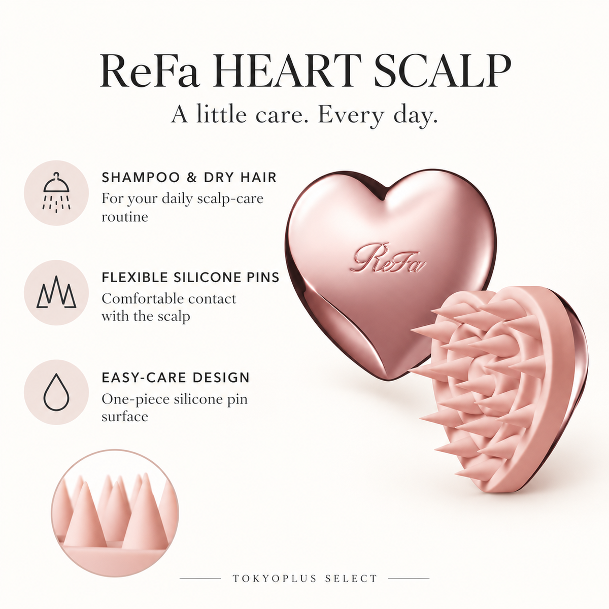 ReFa HEART SCALP features — front and back views of one brush