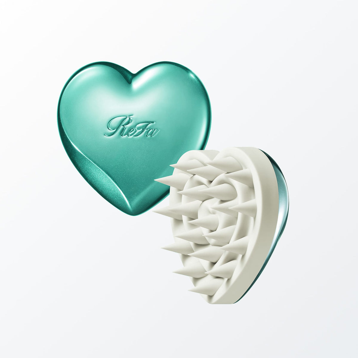 ReFa HEART SCALP M Mint Green — front and silicone pin views of one brush