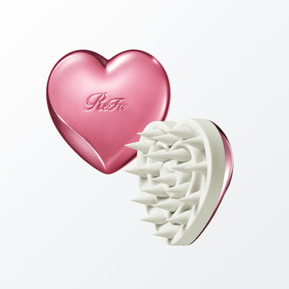ReFa HEART SCALP M Pink — front and silicone pin views of one brush