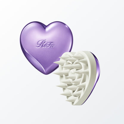 ReFa HEART SCALP M Purple — front and silicone pin views of one brush