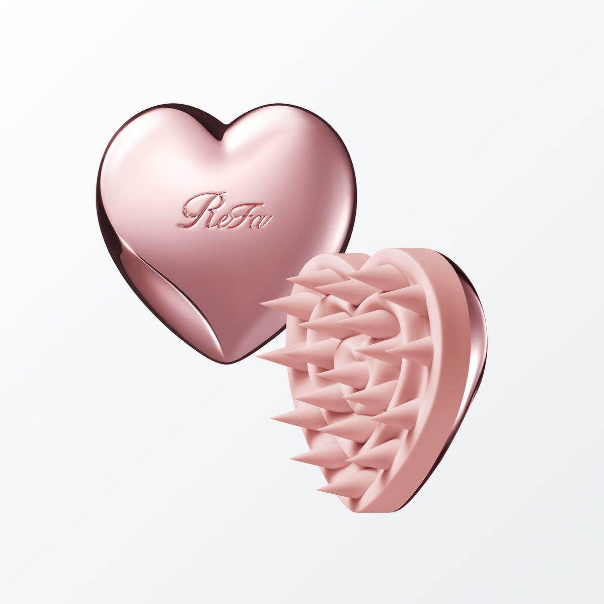 ReFa HEART SCALP Rose Gold — front and silicone pin views of one brush
