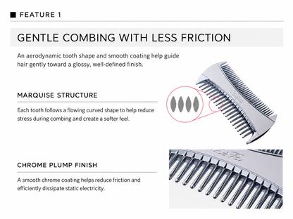 ReFa MARQUISE ARRANGE gentle combing and chrome finish features