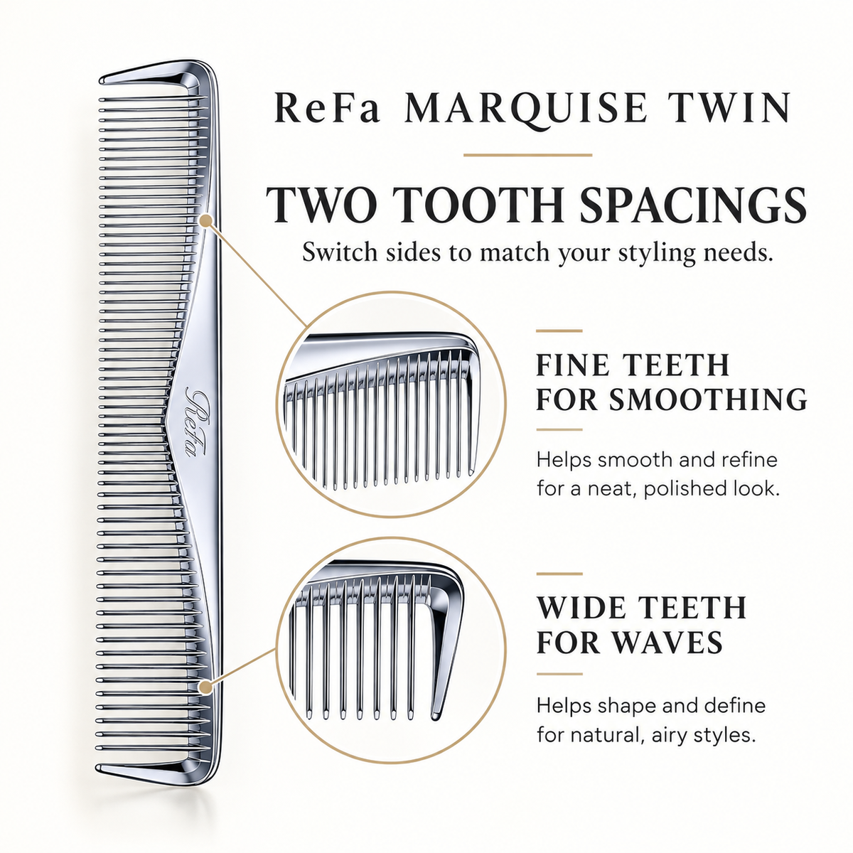 ReFa MARQUISE TWIN two tooth spacing features