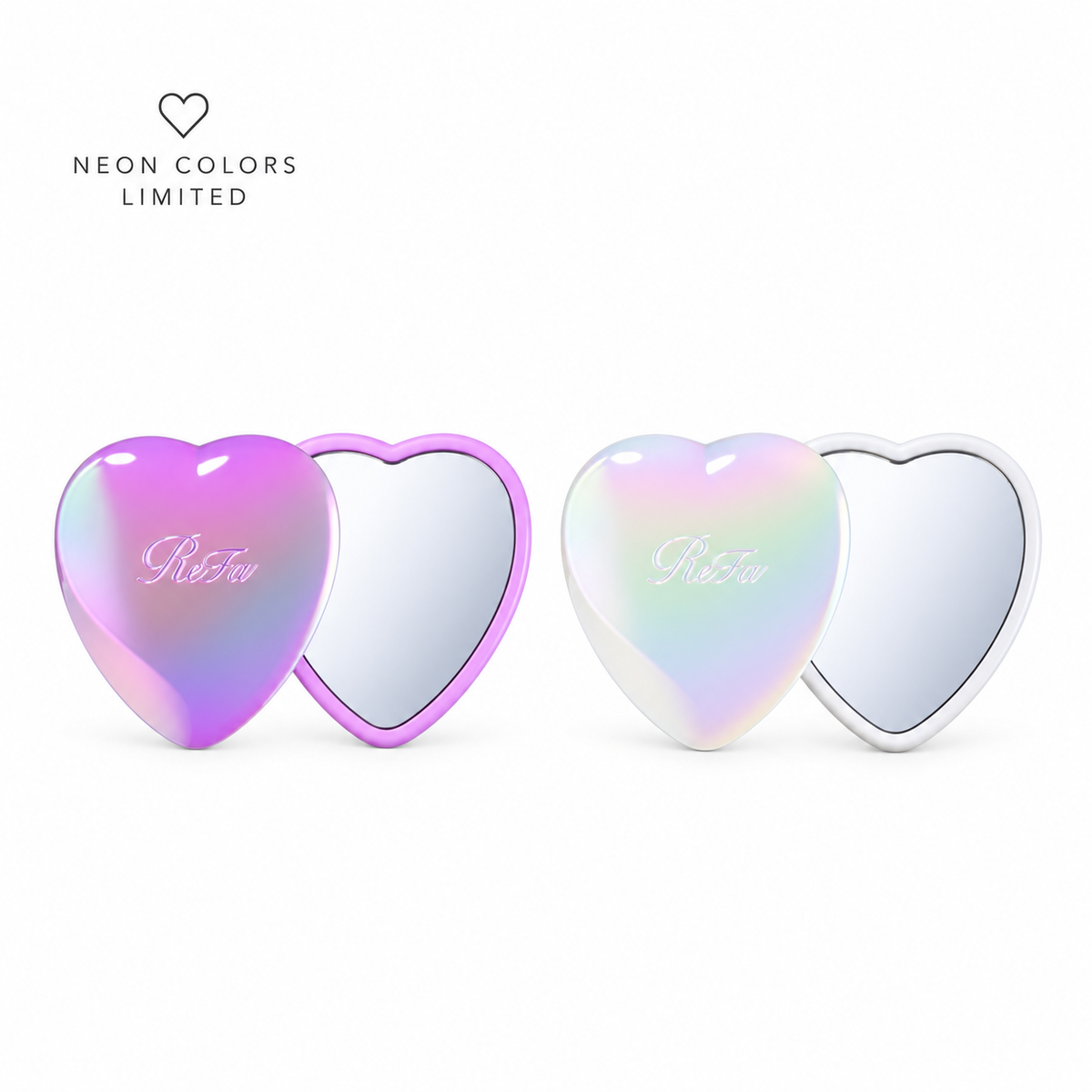 ReFa HEART MIRROR Neon Purple and Neon White with limited label