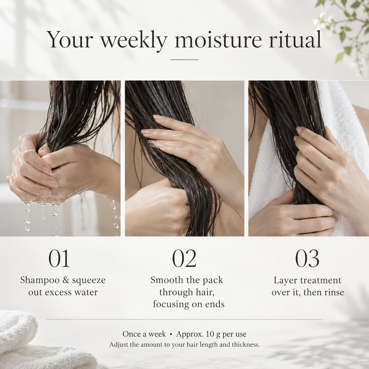 Three-step weekly pre hair pack routine