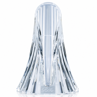 Clear faceted ReFa TREATMENT IRON HOLDER for CURL IRON PRO on white background