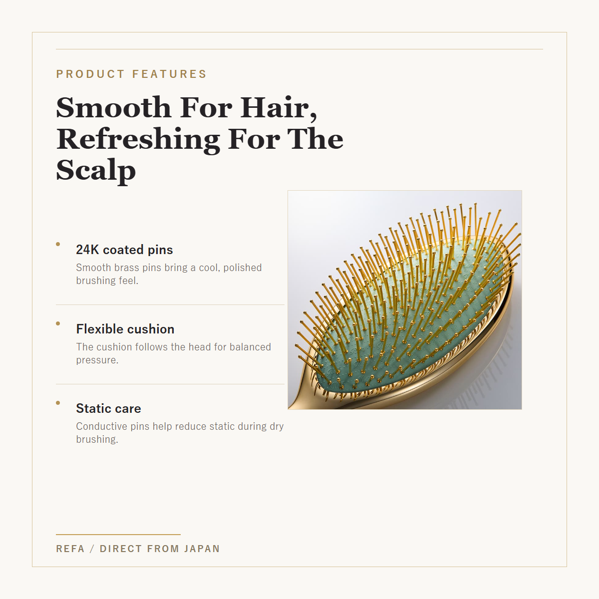ReFa AURA 24K Coated Hair Brush 4-Color Selection product features