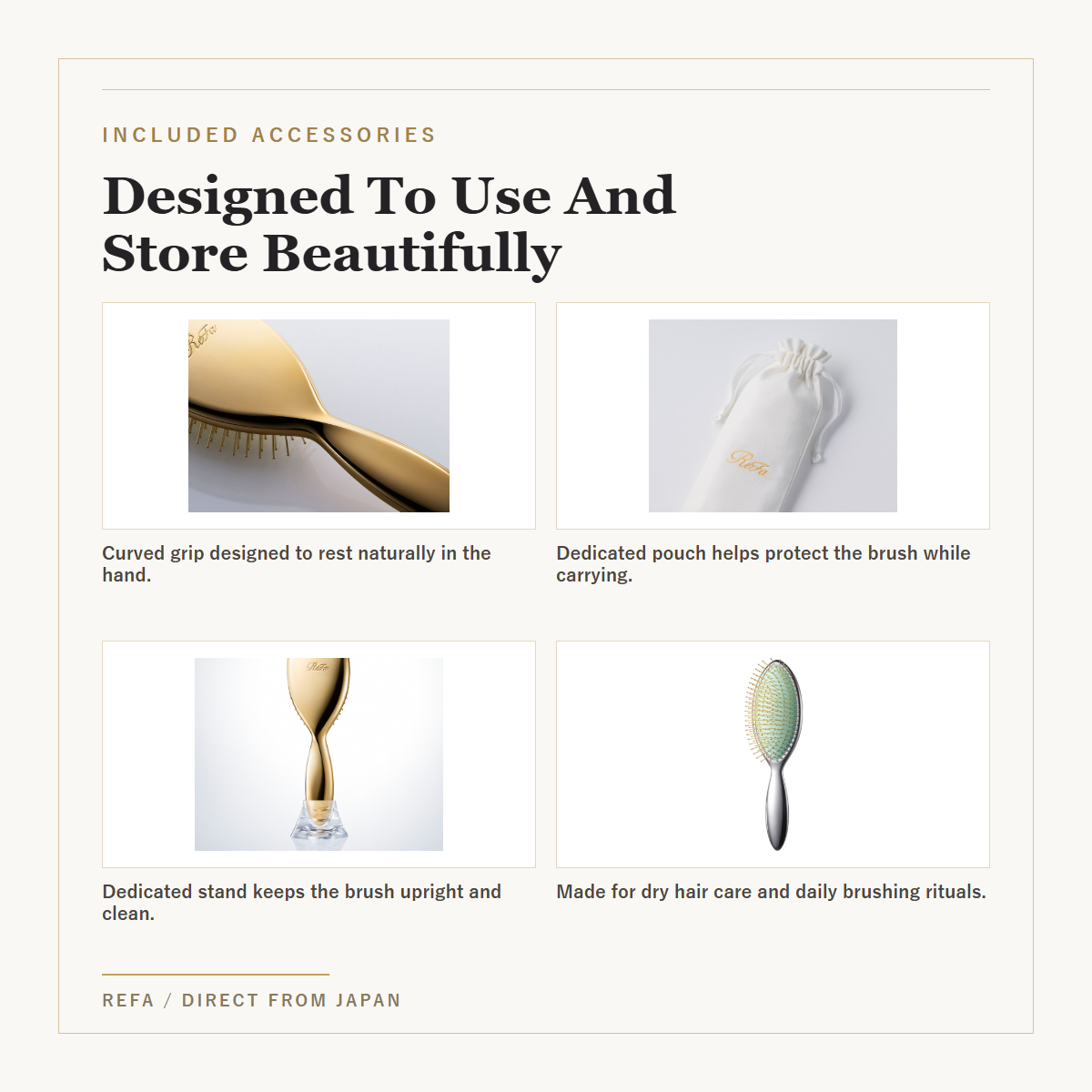 ReFa AURA 24K Coated Hair Brush 4-Color Selection included accessories