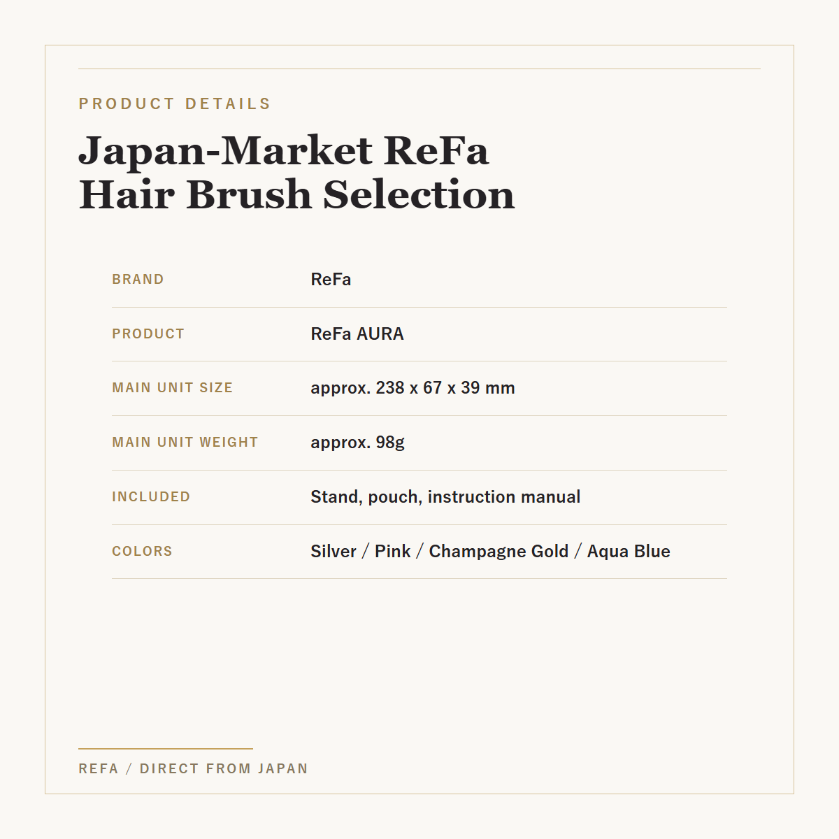 ReFa AURA 24K Coated Hair Brush 4-Color Selection product details