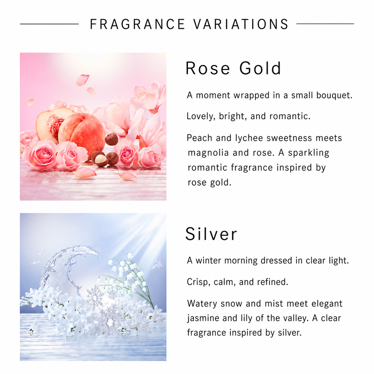 ReFa Heart Fragrance Hand Cream Rose Gold and Silver fragrance variations English