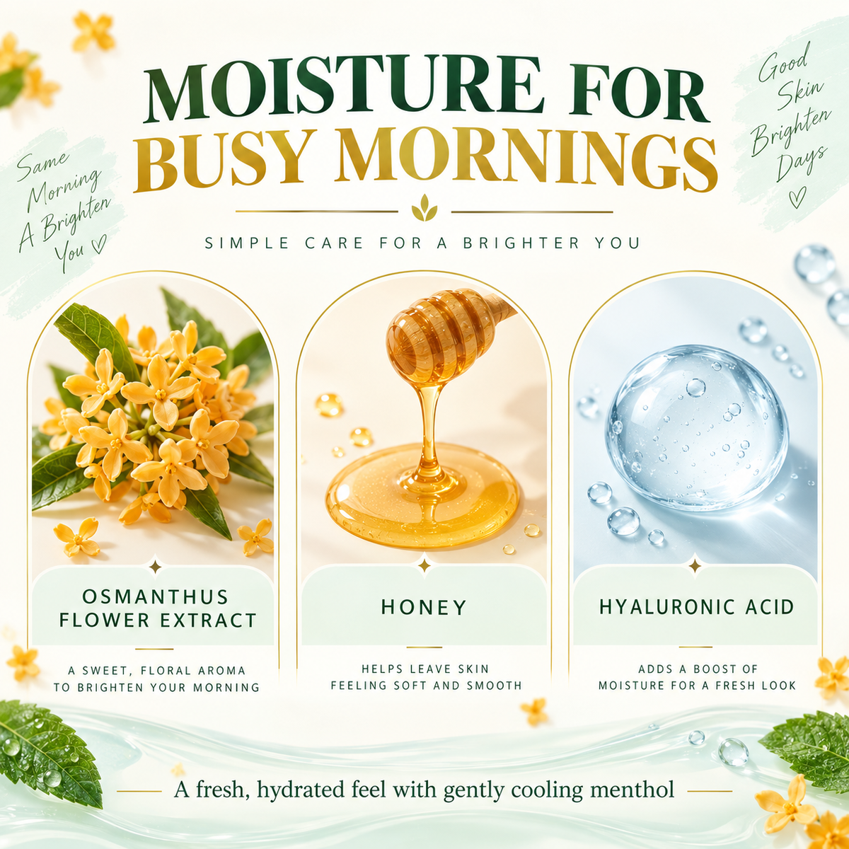 Osmanthus, honey and hyaluronic acid moisturizing ingredients