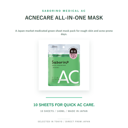Saborino Medical Acnecare AC All-In-One Sheet Mask 10 Sheets SHIRO set overview