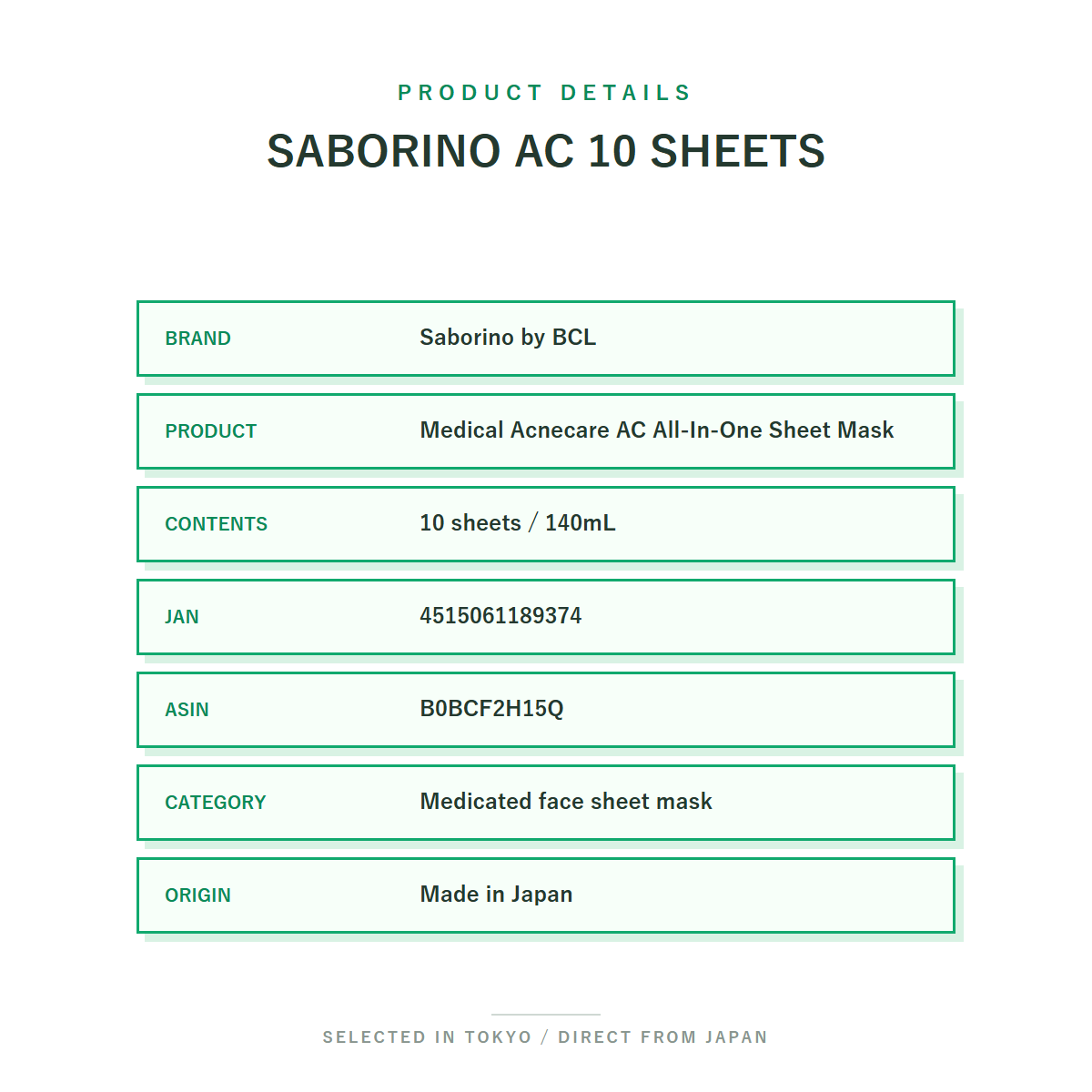 Saborino Medical Acnecare AC All-In-One Sheet Mask 10 Sheets product details