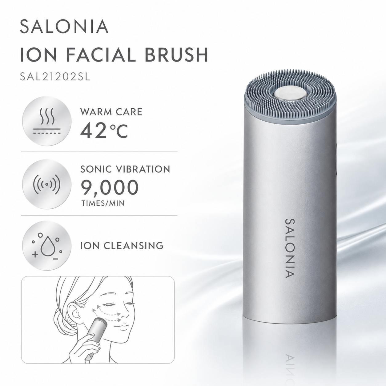 SALONIA Ion Facial Brush warm care, sonic vibration and ion cleansing features