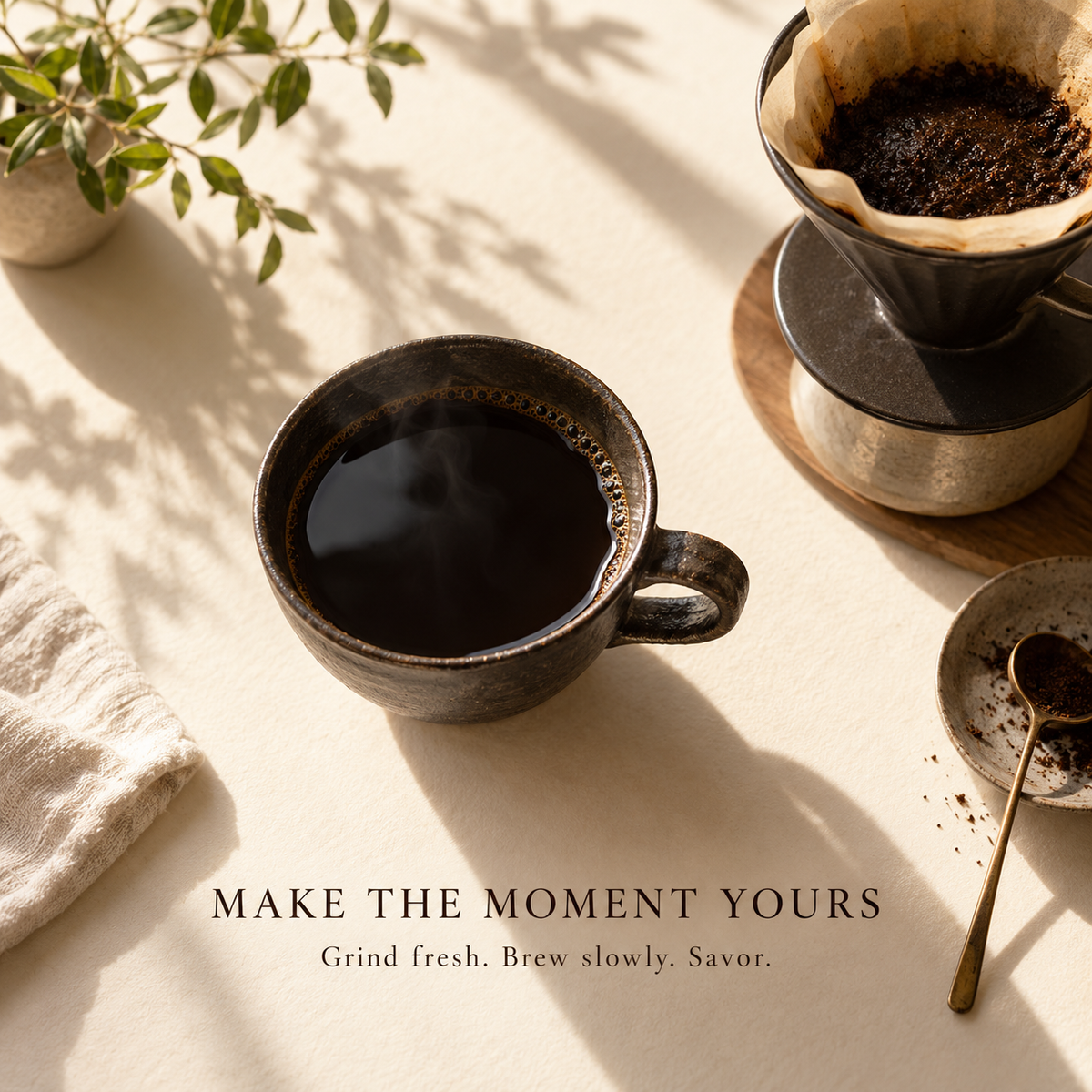 Freshly brewed SAZA Premium Blend pour-over coffee