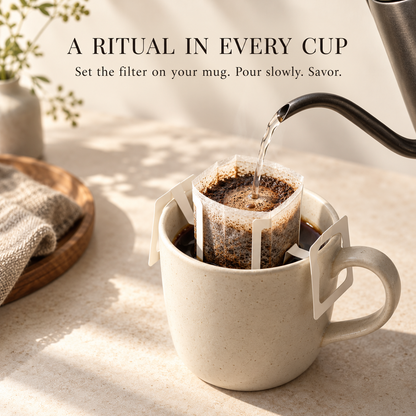Cup-on drip coffee brewing ritual
