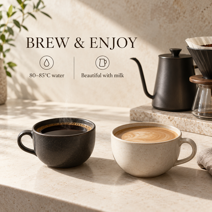 Shogun Coffee brewing at 80 to 85 degrees Celsius and enjoying with milk