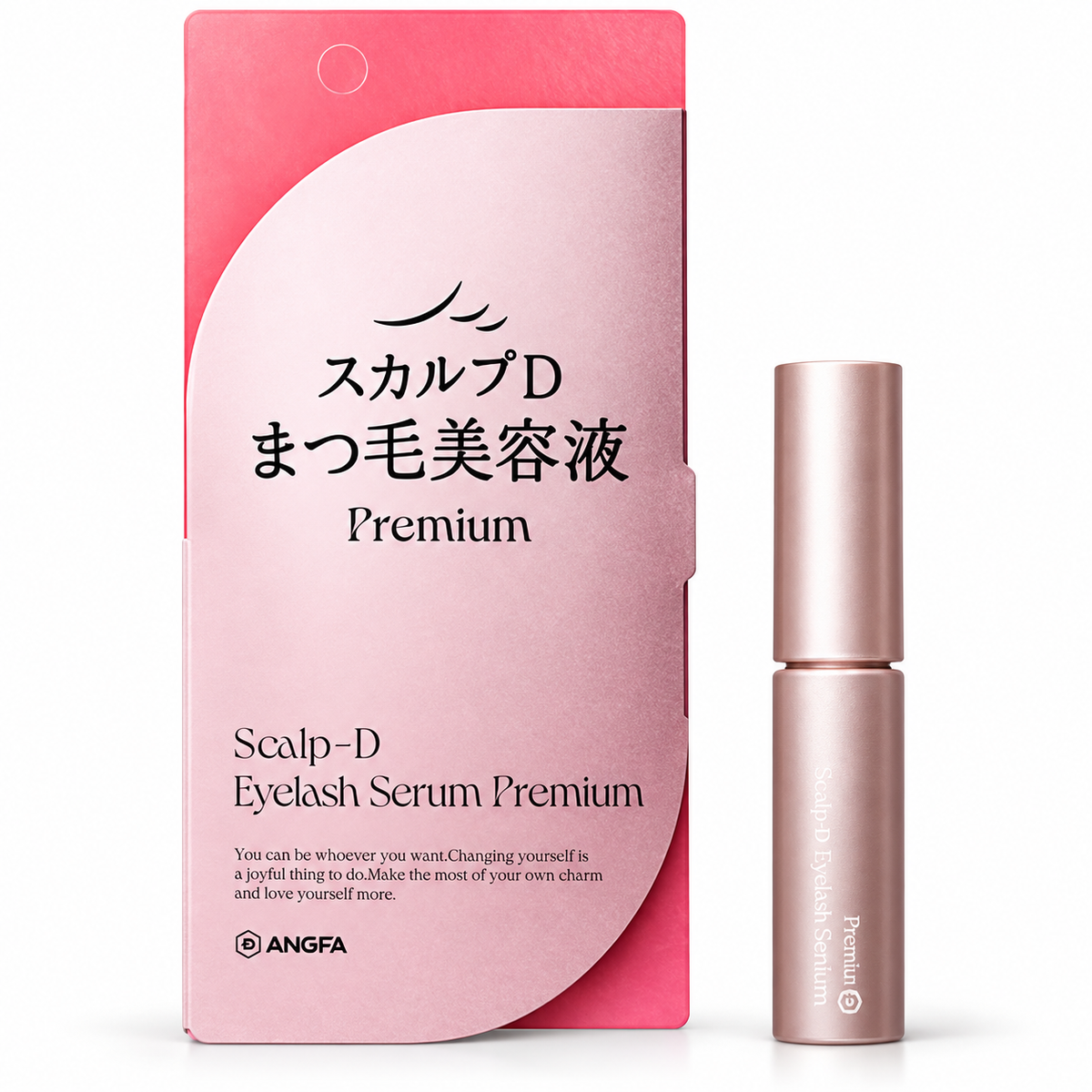 SCALP-D Eyelash Serum Premium 4mL pink package and bottle on white