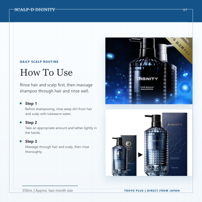 Scalp-D Dignity shampoo how to use and 350mL size