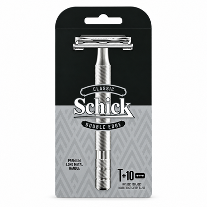 Schick Classic Double Edge metal safety razor with 10 replacement blades