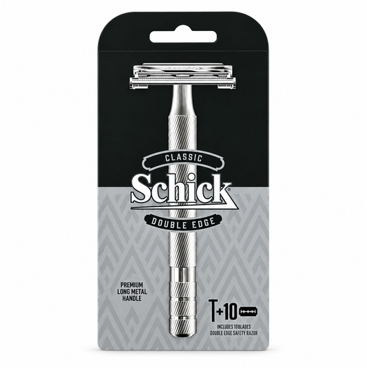 Schick Classic Double Edge metal safety razor with 10 replacement blades