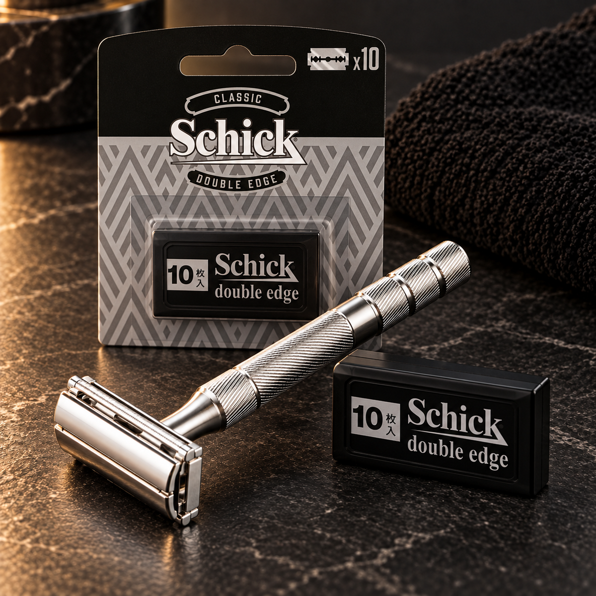 Schick Classic Double Edge replacement blades with compatible metal razor