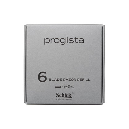 Schick progista 6-blade refill cartridges package on white background