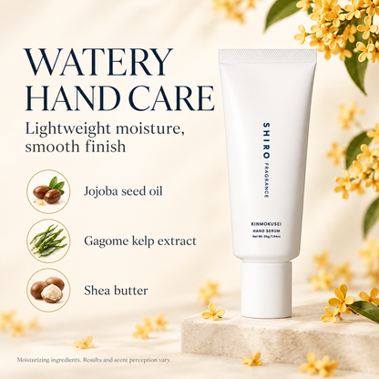 Watery hand care ingredients: jojoba, gagome kelp and shea butter