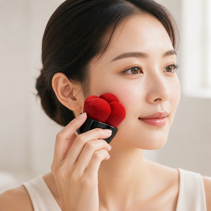 Model using SHISEIDO HANATSUBAKI HAKE Polishing Face Brush