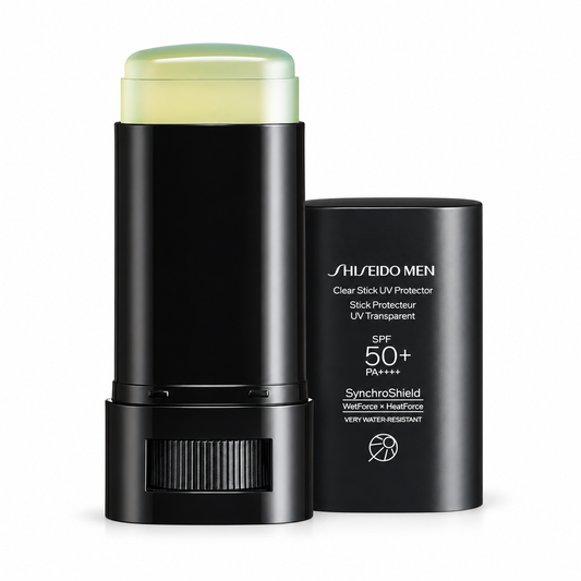 SHISEIDO MEN Clear Stick UV Protector 20g on white background