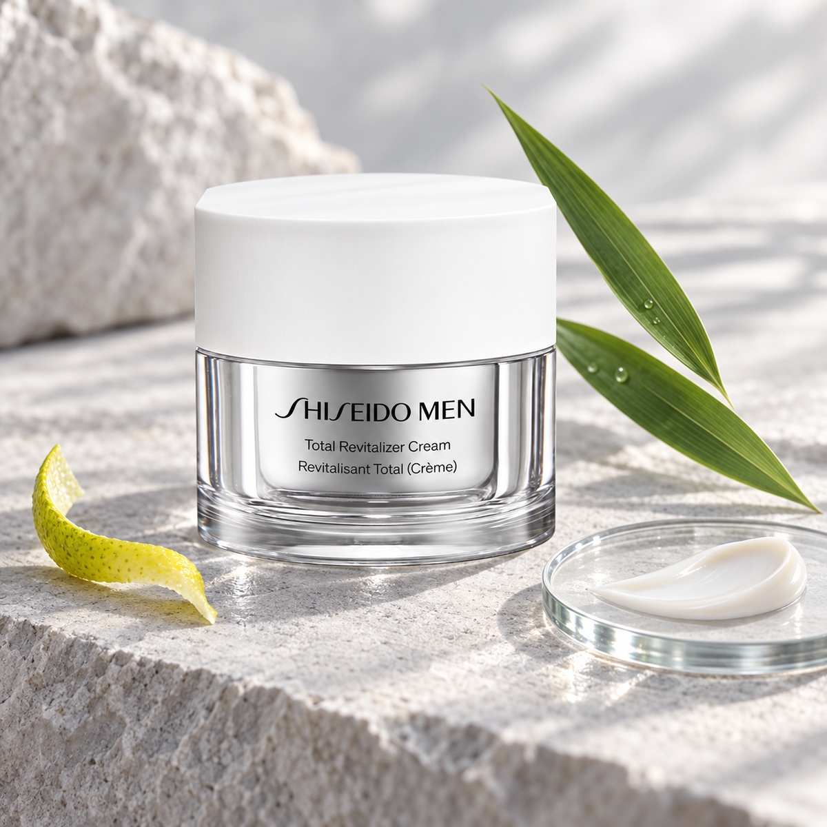 SHISEIDO MEN Total Revitalizer Cream N citrus bamboo and cream texture feature