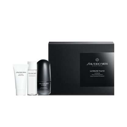 SHISEIDO MEN Ultimune Trial Kit S skincare set on white background