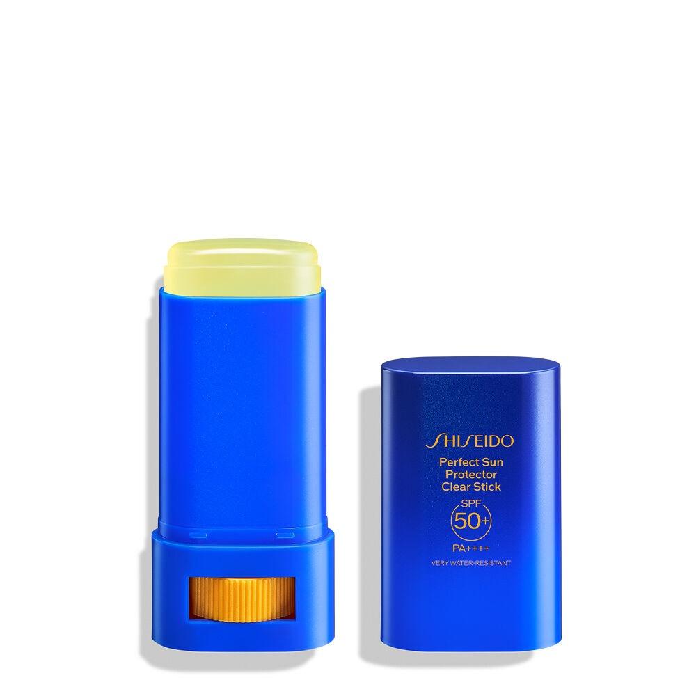 Shiseido Perfect Sun Protector Clear Sunscreen Stick SPF50+ 20g product and box