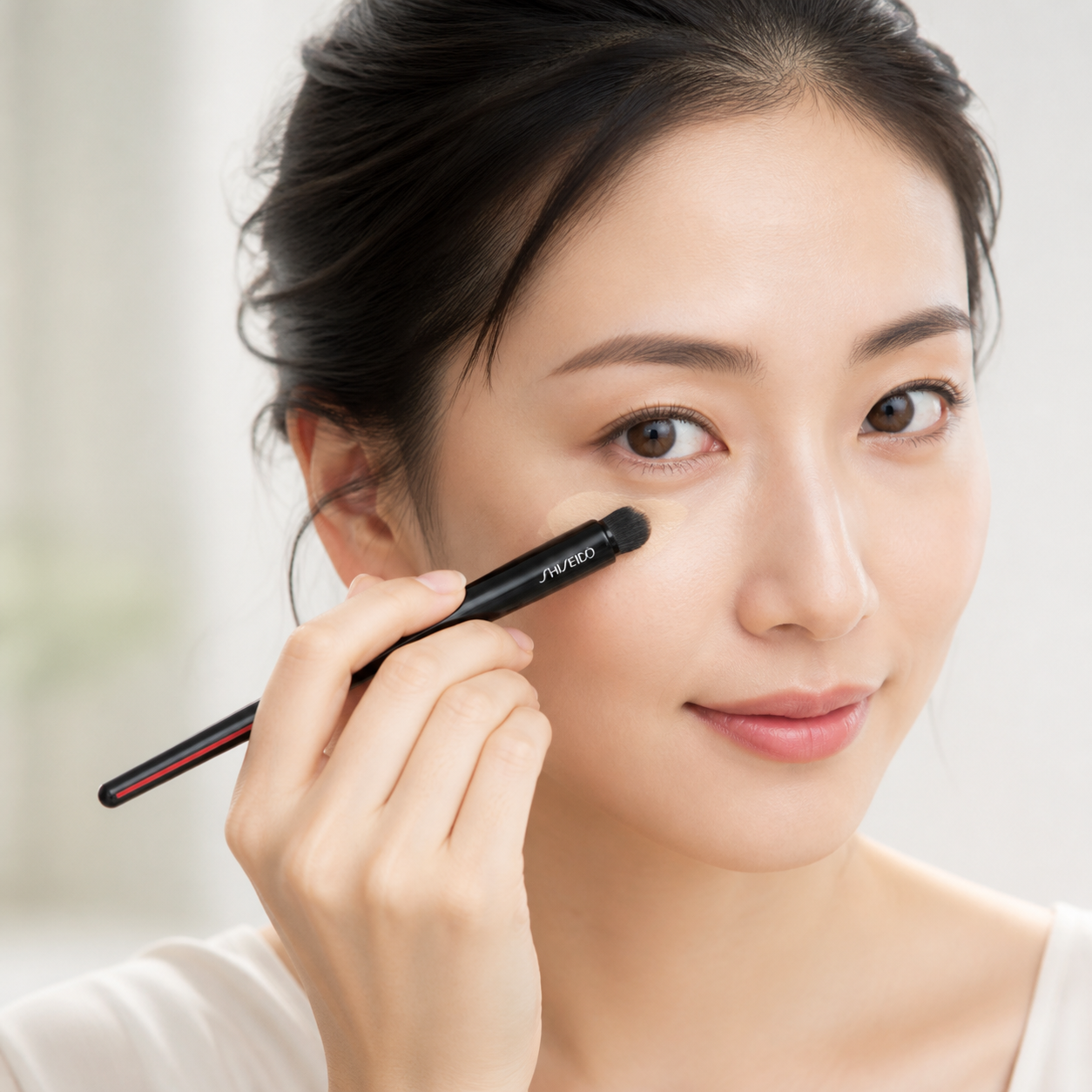 Model using SHISEIDO TSUTSU FUDE Concealer Brush