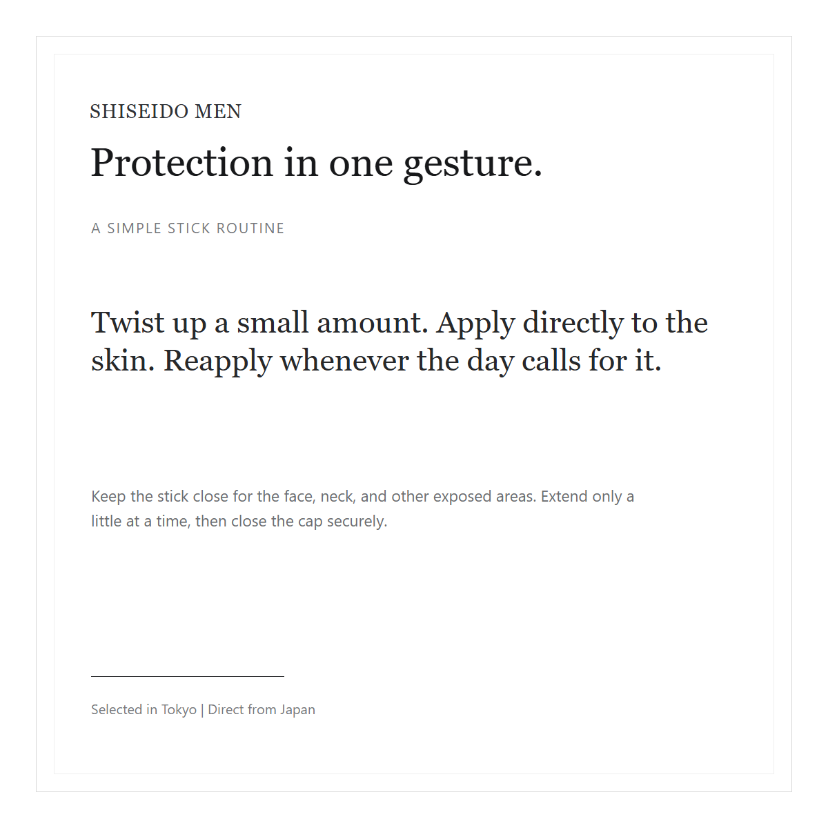 SHISEIDO MEN Clear Stick UV Protector reapplication
