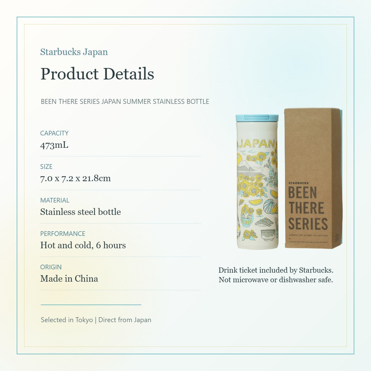 Starbucks Been There Series JAPAN Summer stainless bottle 473mL product details and box image