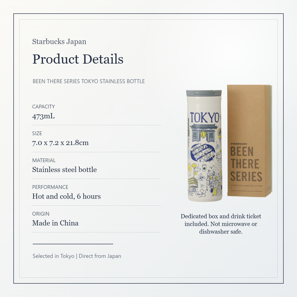 Starbucks Been There Series TOKYO stainless bottle 473mL product details and box image
