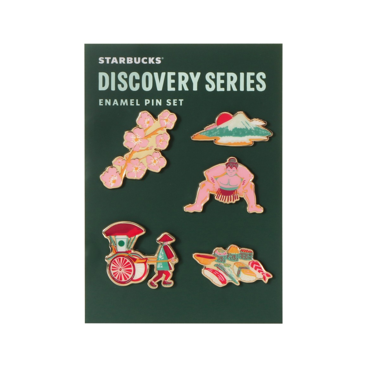 Starbucks Discovery Series JAPAN Pin Badge Set on white background