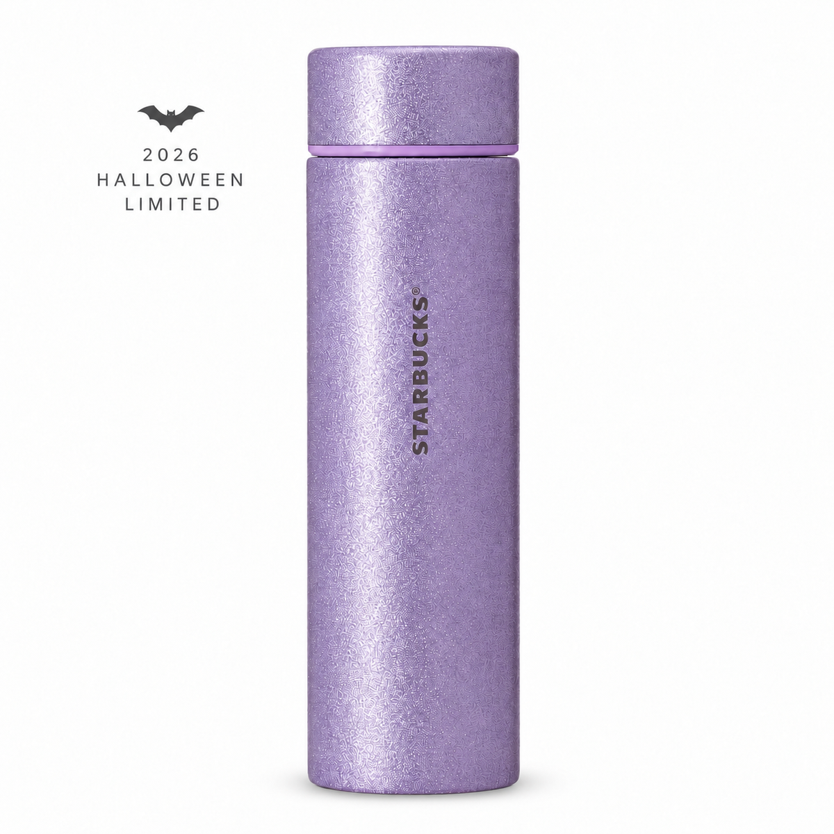2026 HALLOWEEN LIMITED with bat icon — light purple glitter bottle