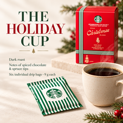 Starbucks Origami Christmas Blend 2026 dark roast coffee with spiced chocolate and spruce tip notes