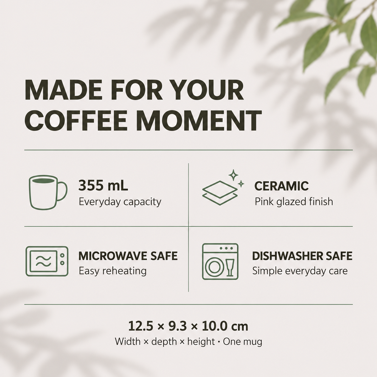 355mL ceramic mug dimensions and microwave dishwasher compatibility