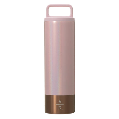 Starbucks Reserve pearlescent pink handle-lid stainless steel bottle 473mL, front view