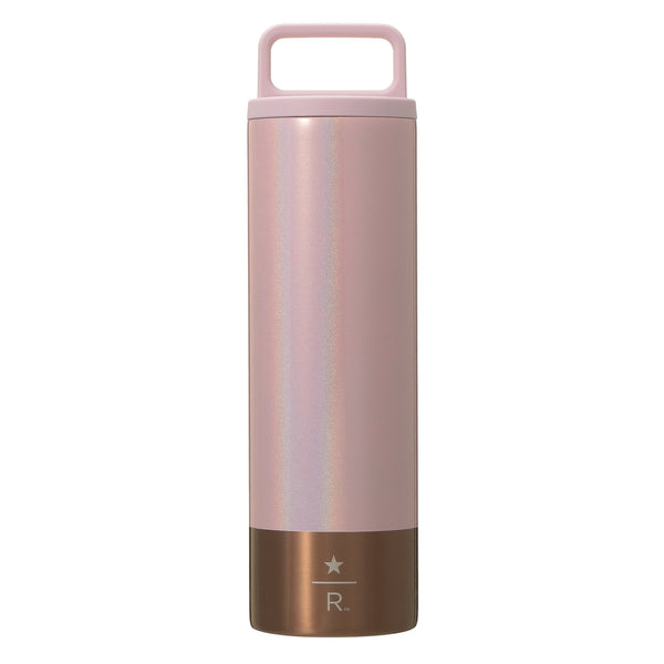 Starbucks Reserve pearlescent pink handle-lid stainless steel bottle 473mL, front view