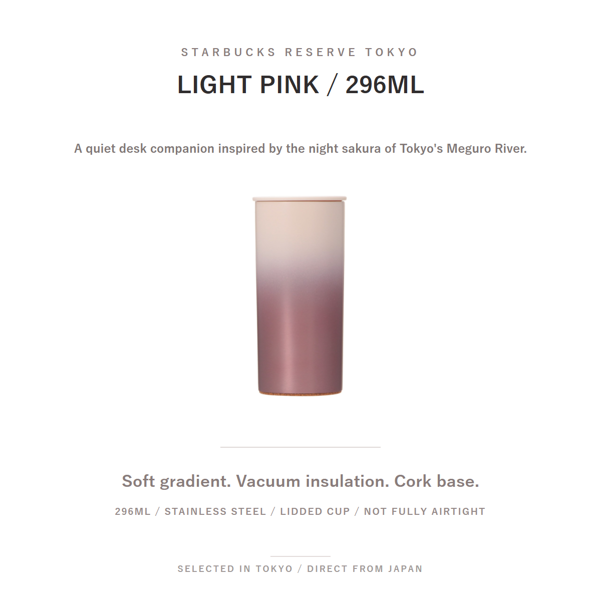 Starbucks Reserve Vacuum Stainless Cup Light Pink 296mL SHIRO feature